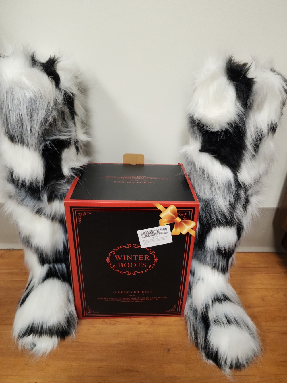 Faux Fur Winter Boots - Black and White
